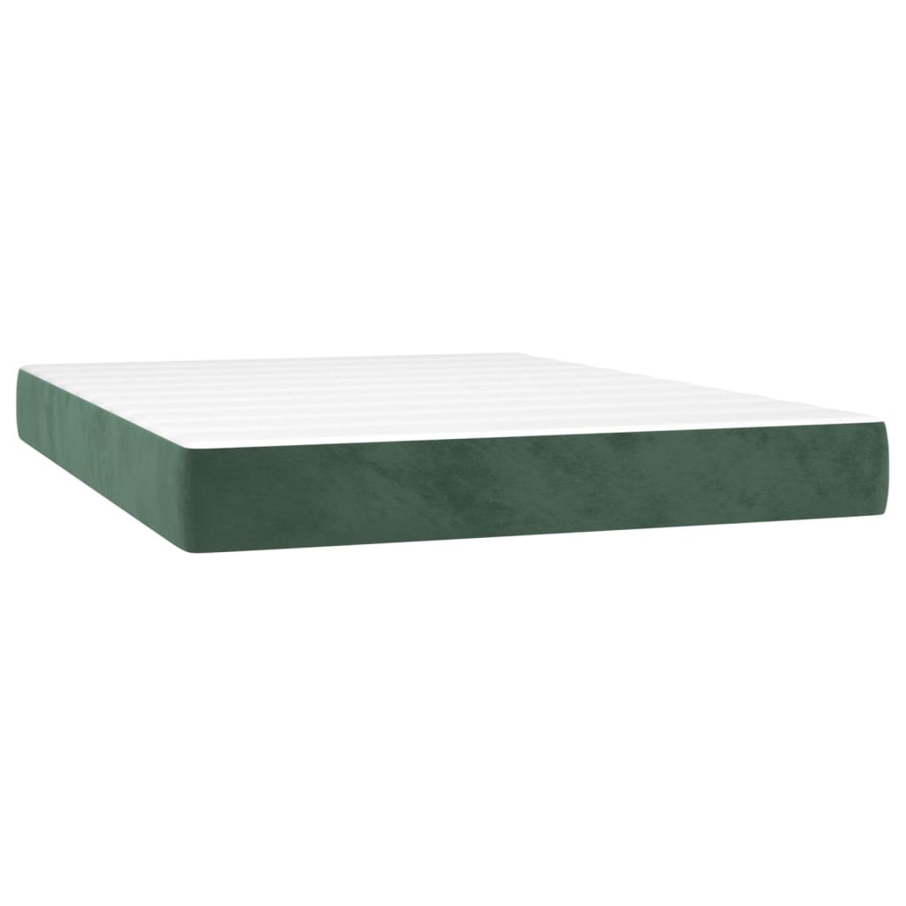 vidaXL Cama com molas/colchão 140x190 cm veludo verde-escuro