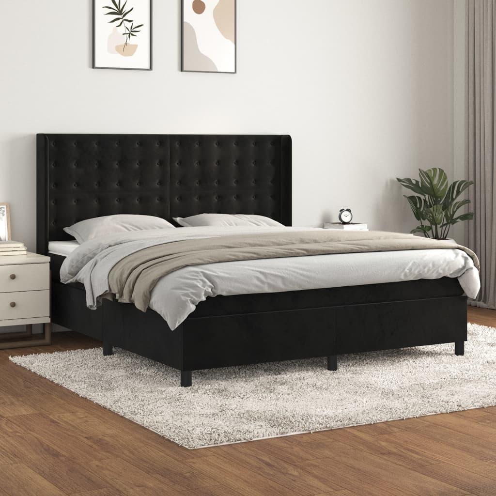 vidaXL Cama com molas/colchão 180x200 cm veludo preto