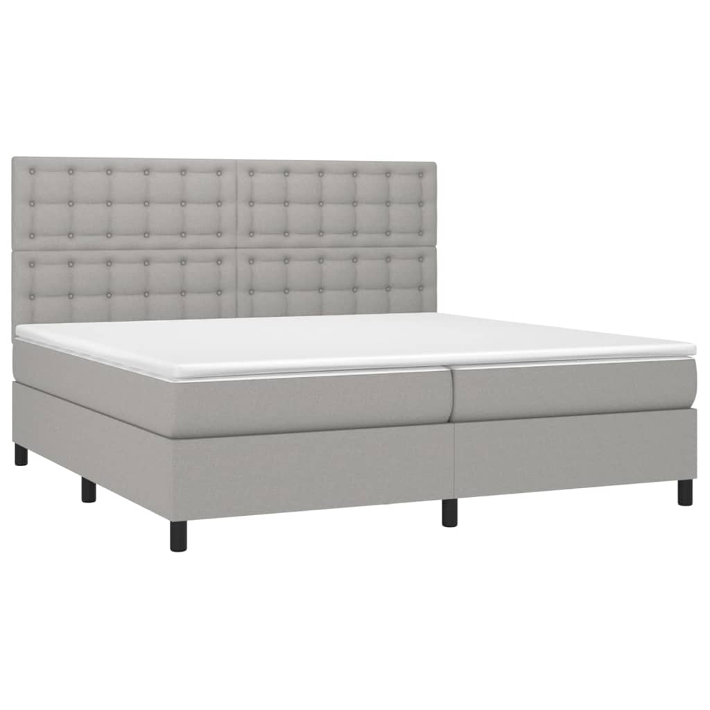 vidaXL Cama box spring c/ colchão e LED 200x200 cm tecido cinza-claro