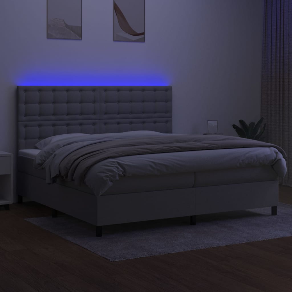 vidaXL Cama box spring c/ colchão e LED 200x200 cm tecido cinza-claro