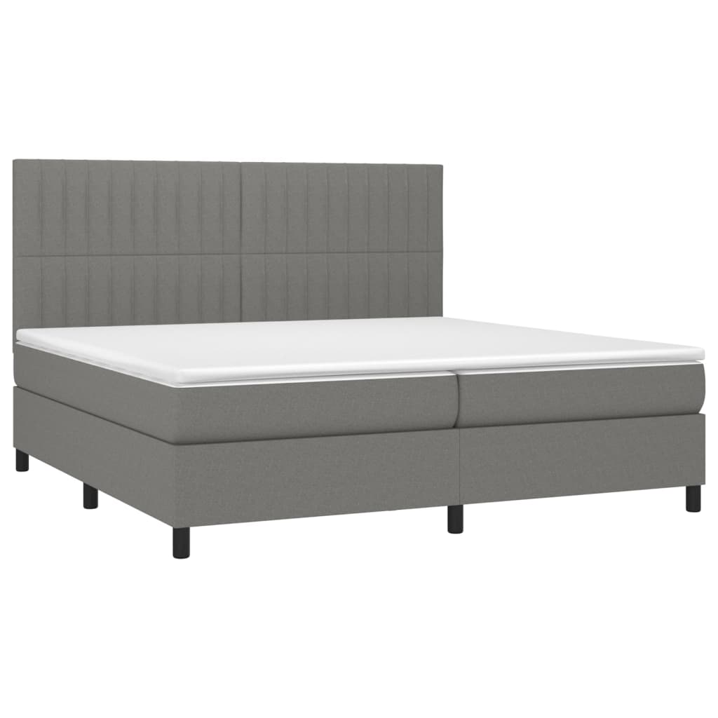 vidaXL Cama box spring c/ colchão e LED 200x200 cm tecido cinza-escuro