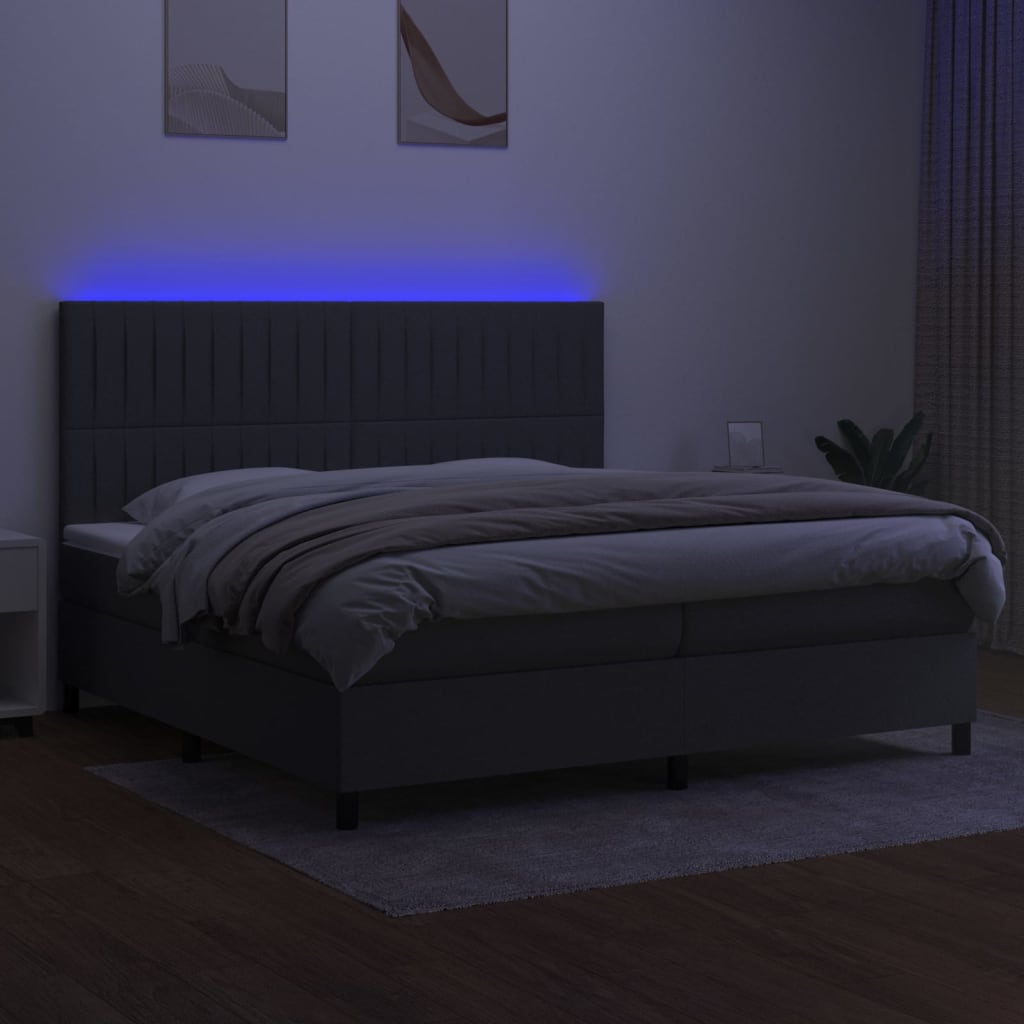 vidaXL Cama box spring c/ colchão e LED 200x200 cm tecido cinza-escuro