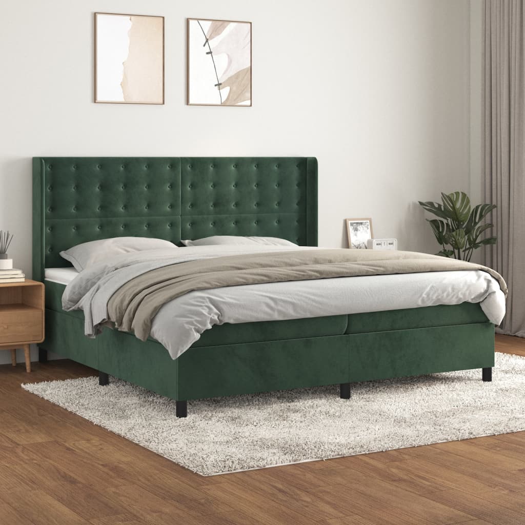 vidaXL Cama com molas/colchão 200x200 cm veludo verde-escuro