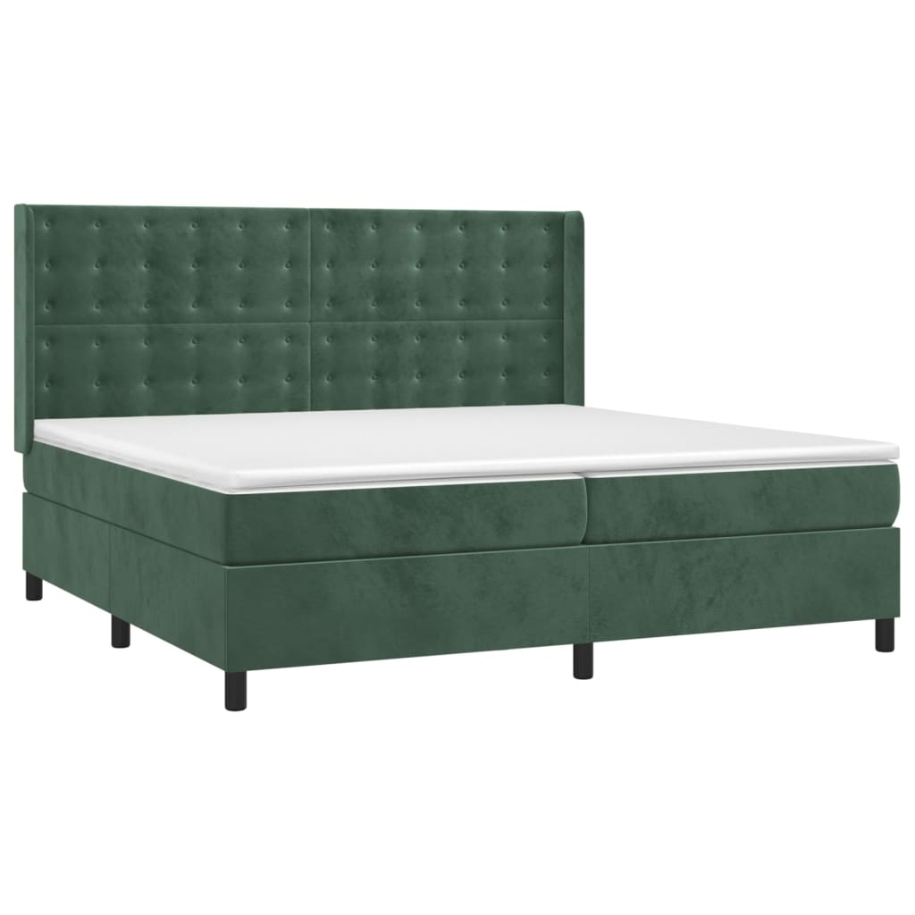 vidaXL Cama com molas/colchão 200x200 cm veludo verde-escuro