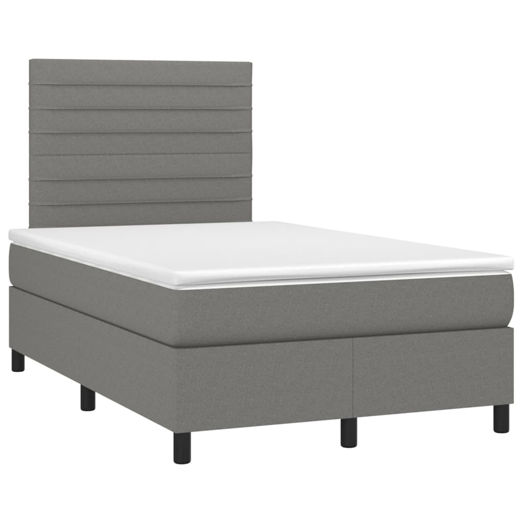 vidaXL Cama box spring c/ colchão e LED 120x200 cm tecido cinza-escuro