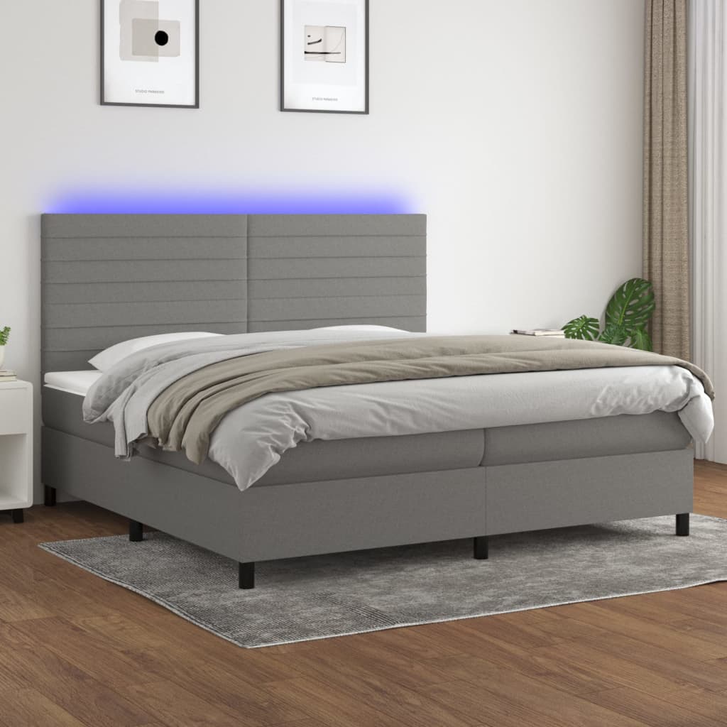 vidaXL Cama box spring c/ colchão e LED 200x200 cm tecido cinza-escuro