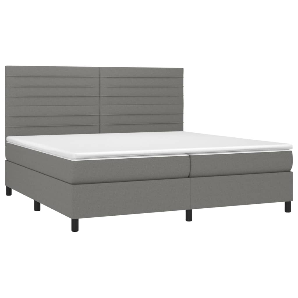 vidaXL Cama box spring c/ colchão e LED 200x200 cm tecido cinza-escuro