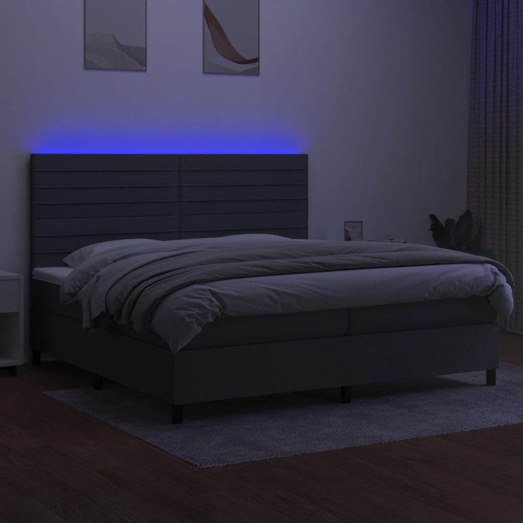 vidaXL Cama box spring c/ colchão e LED 200x200 cm tecido cinza-escuro