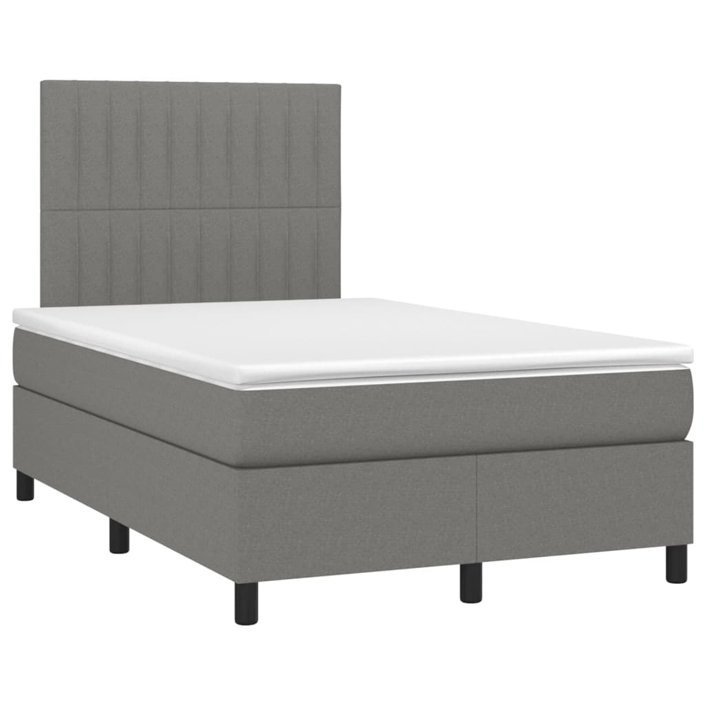 vidaXL Cama box spring c/ colchão e LED 120x200 cm tecido cinza-escuro