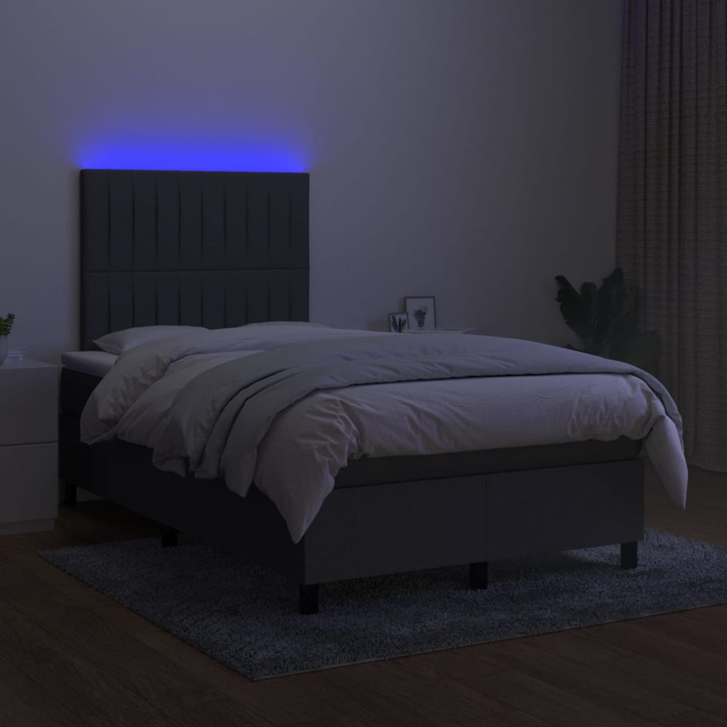 vidaXL Cama box spring c/ colchão e LED 120x200 cm tecido cinza-escuro