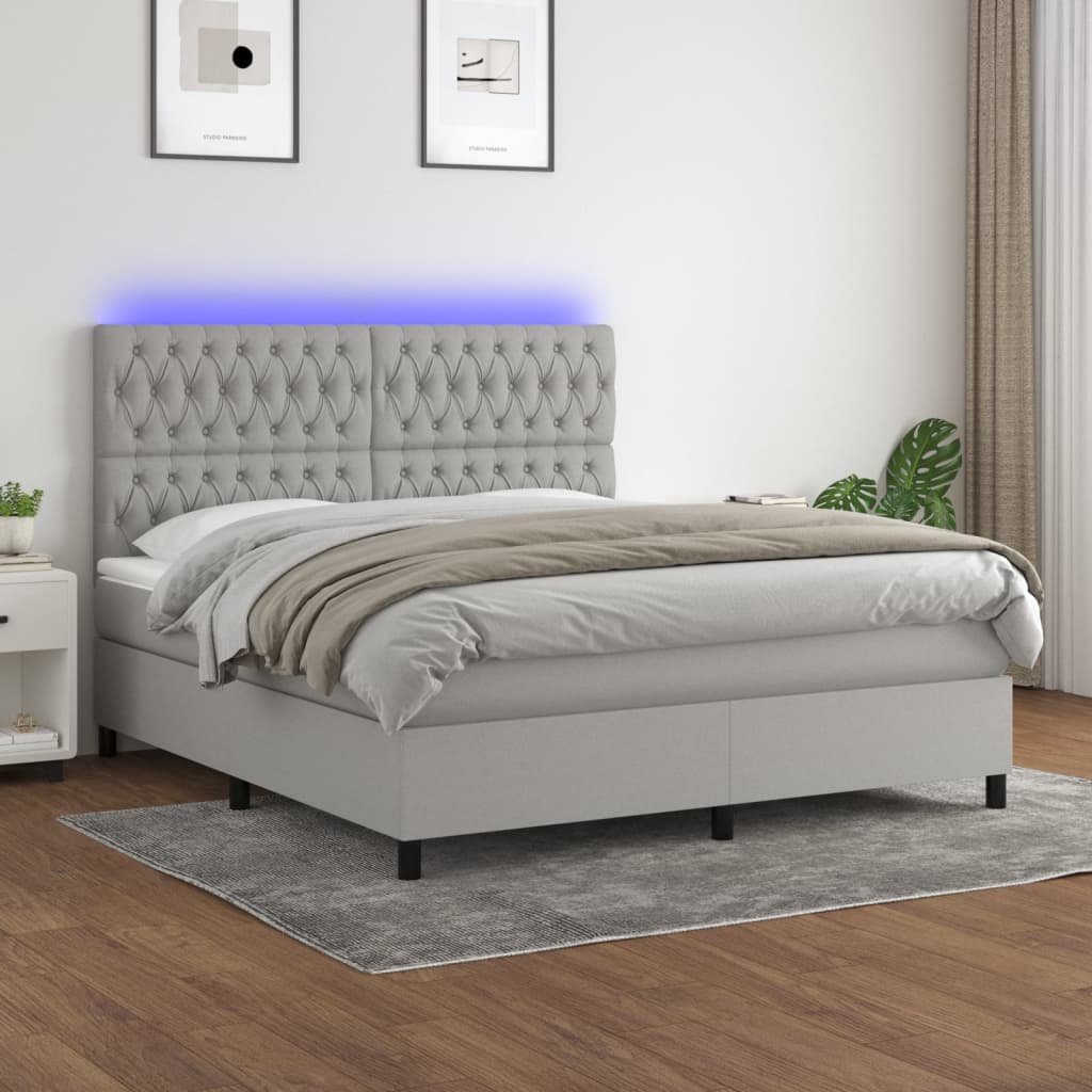 vidaXL Cama box spring c/ colchão e LED 180x200 cm tecido cinza-claro