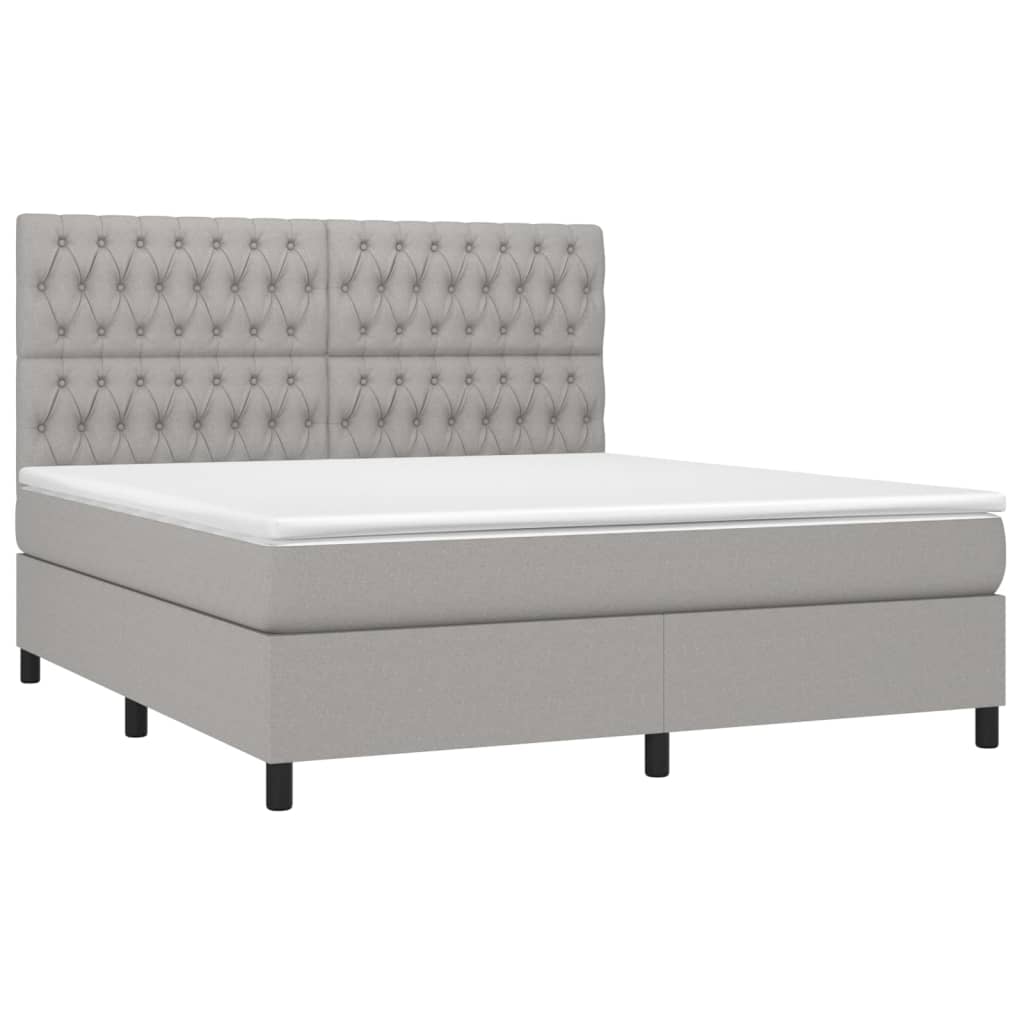 vidaXL Cama box spring c/ colchão e LED 180x200 cm tecido cinza-claro