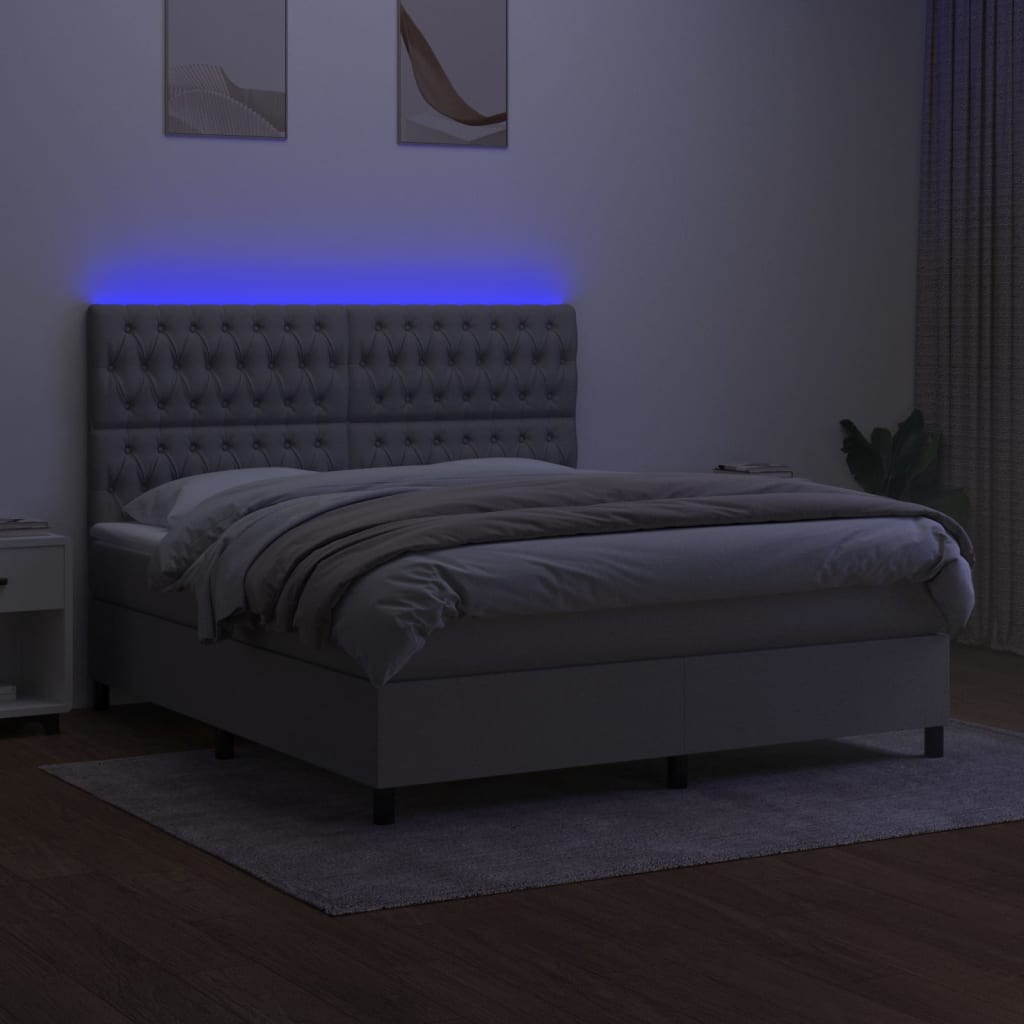 vidaXL Cama box spring c/ colchão e LED 180x200 cm tecido cinza-claro