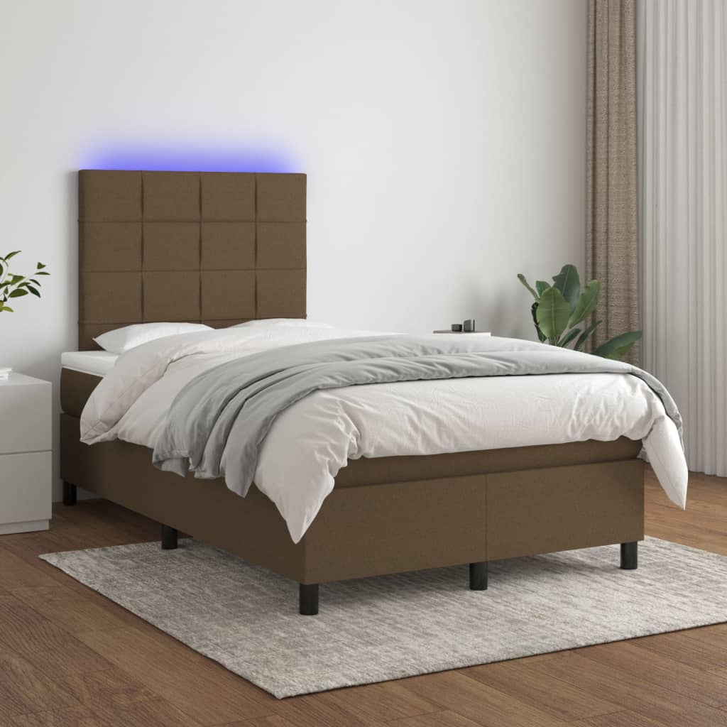 vidaXL Cama box spring c/ colchão/LED 120x200cm tecido castanho-escuro