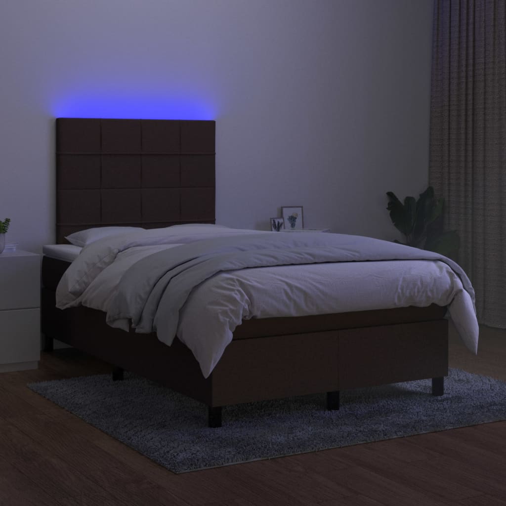 vidaXL Cama box spring c/ colchão/LED 120x200cm tecido castanho-escuro