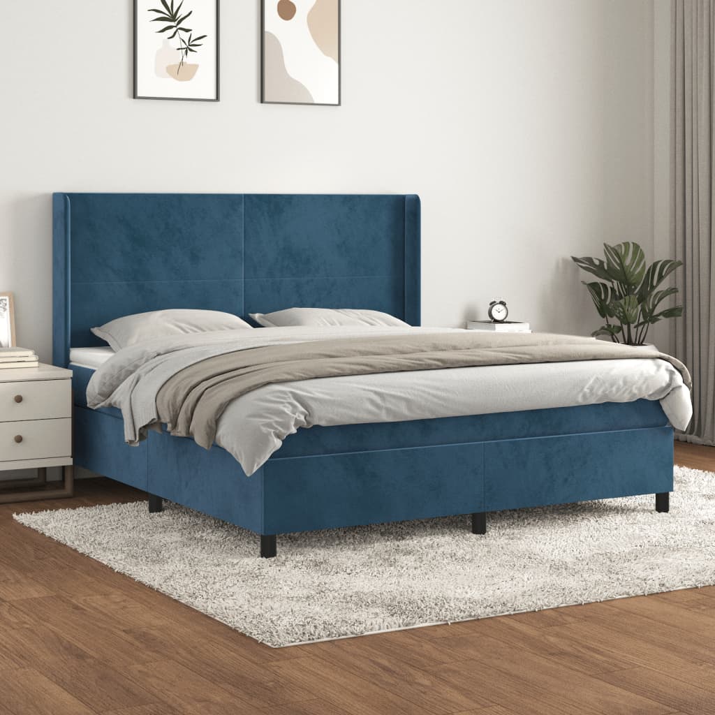 vidaXL Cama com molas/colchão 180x200 cm veludo azul-escuro