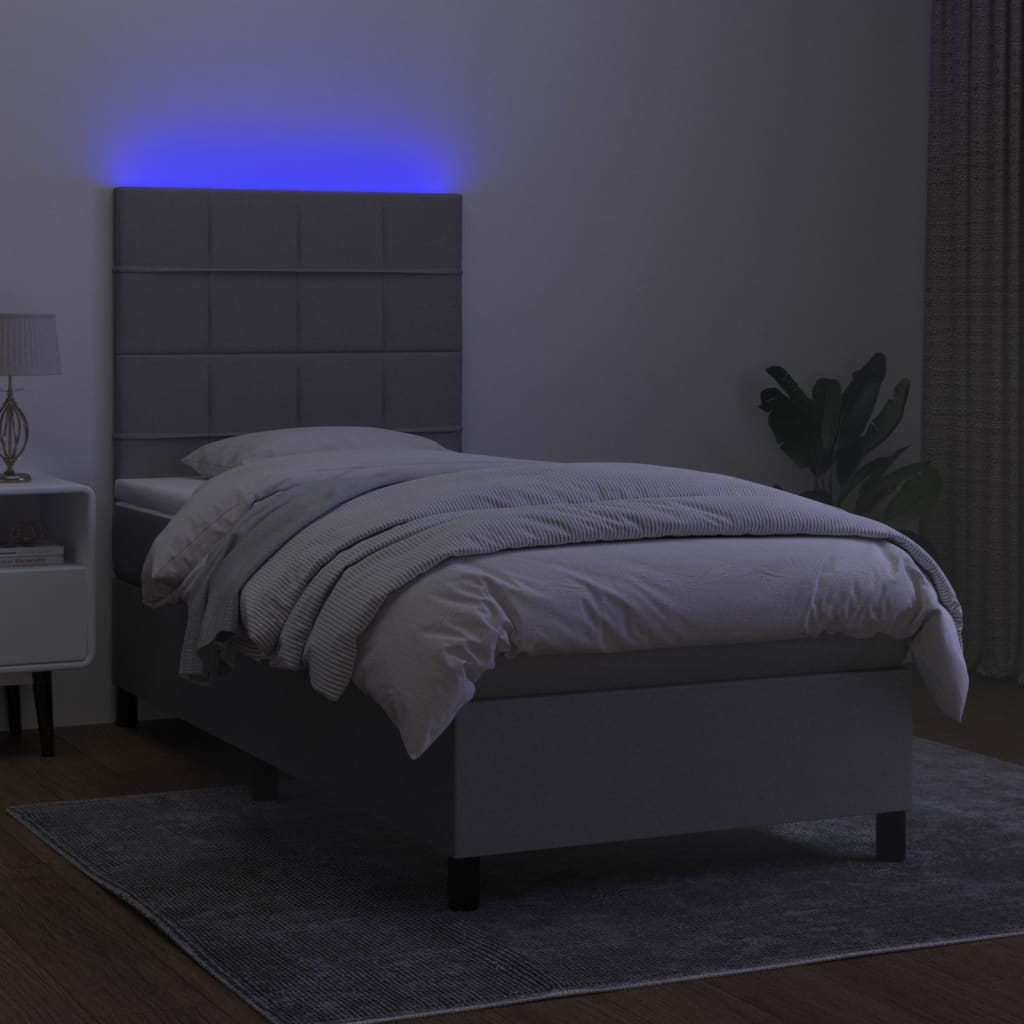 vidaXL Cama box spring c/ colchão e LED 100x200 cm tecido cinza-claro