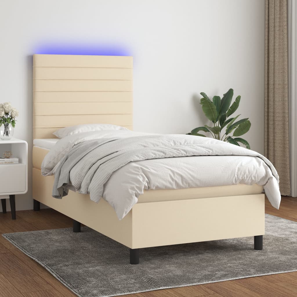 vidaXL Cama box spring c/ colchão e LED 80x200 cm tecido cor creme