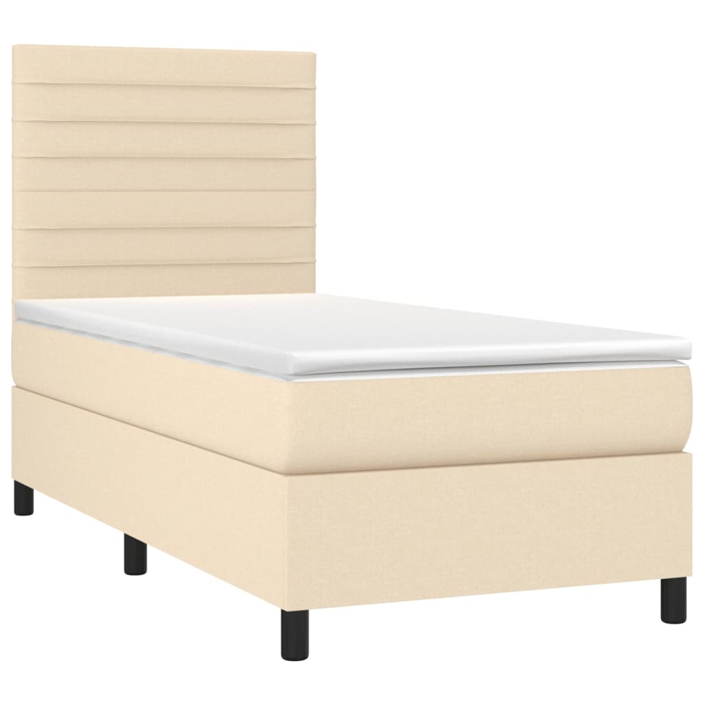 vidaXL Cama box spring c/ colchão e LED 80x200 cm tecido cor creme