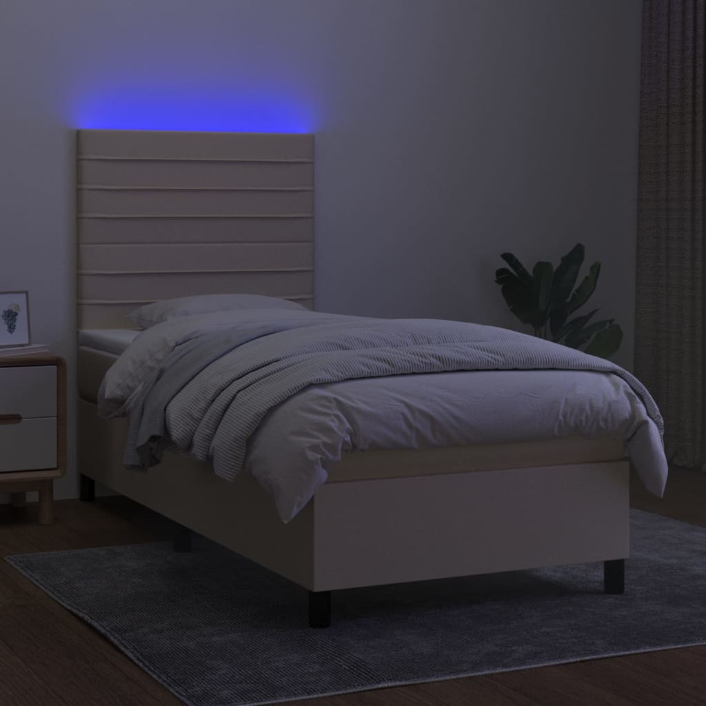 vidaXL Cama box spring c/ colchão e LED 80x200 cm tecido cor creme