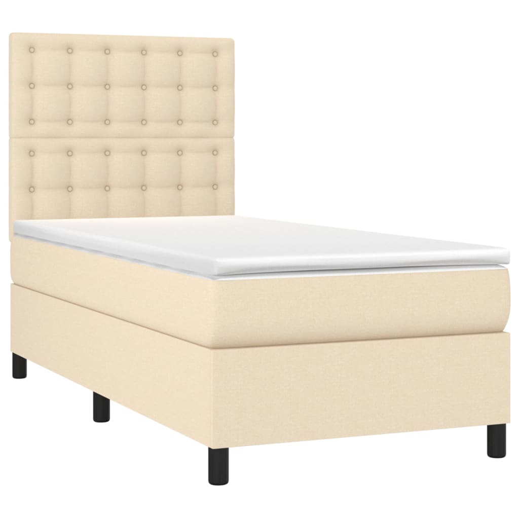 vidaXL Cama box spring c/ colchão e LED 100x200 cm tecido cor creme