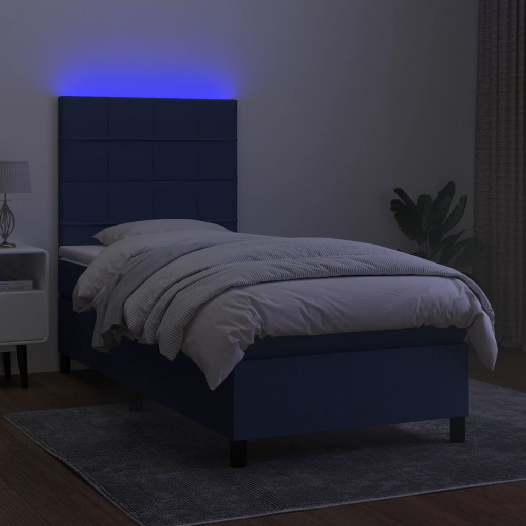 vidaXL Cama box spring c/ colchão e LED 90x200 cm tecido azul