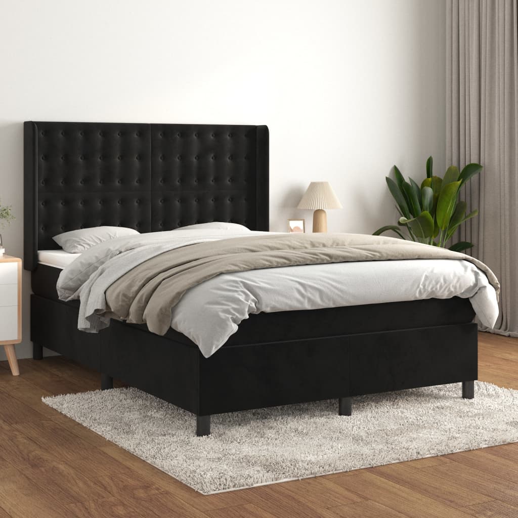 vidaXL Cama com molas/colchão 140x200 cm veludo preto