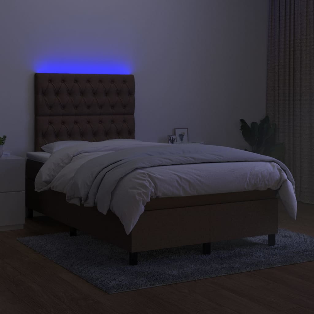 vidaXL Cama box spring c/ colchão/LED 120x200cm tecido castanho-escuro