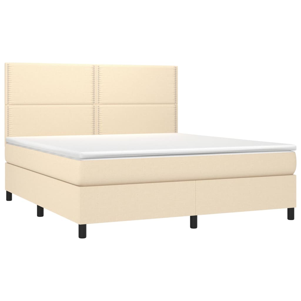 vidaXL Cama box spring c/ colchão e LED 180x200 cm tecido cor creme