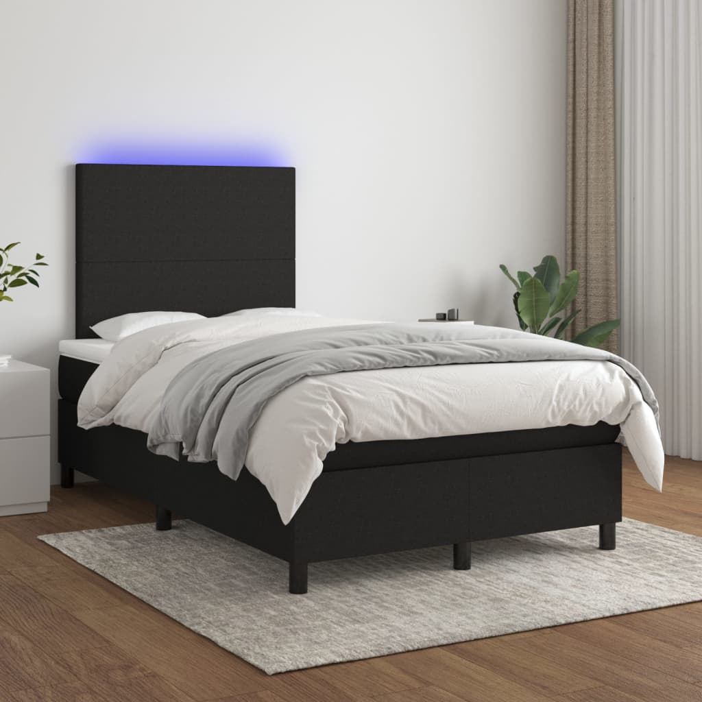 vidaXL Cama box spring c/ colchão e LED 120x200 cm tecido preto