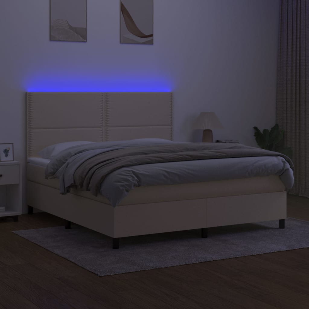 vidaXL Cama box spring c/ colchão e LED 180x200 cm tecido cor creme