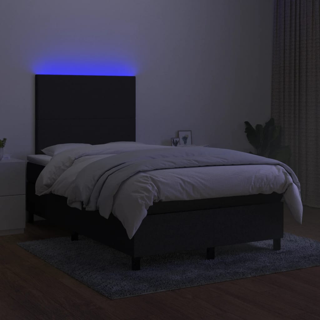 vidaXL Cama box spring c/ colchão e LED 120x200 cm tecido preto