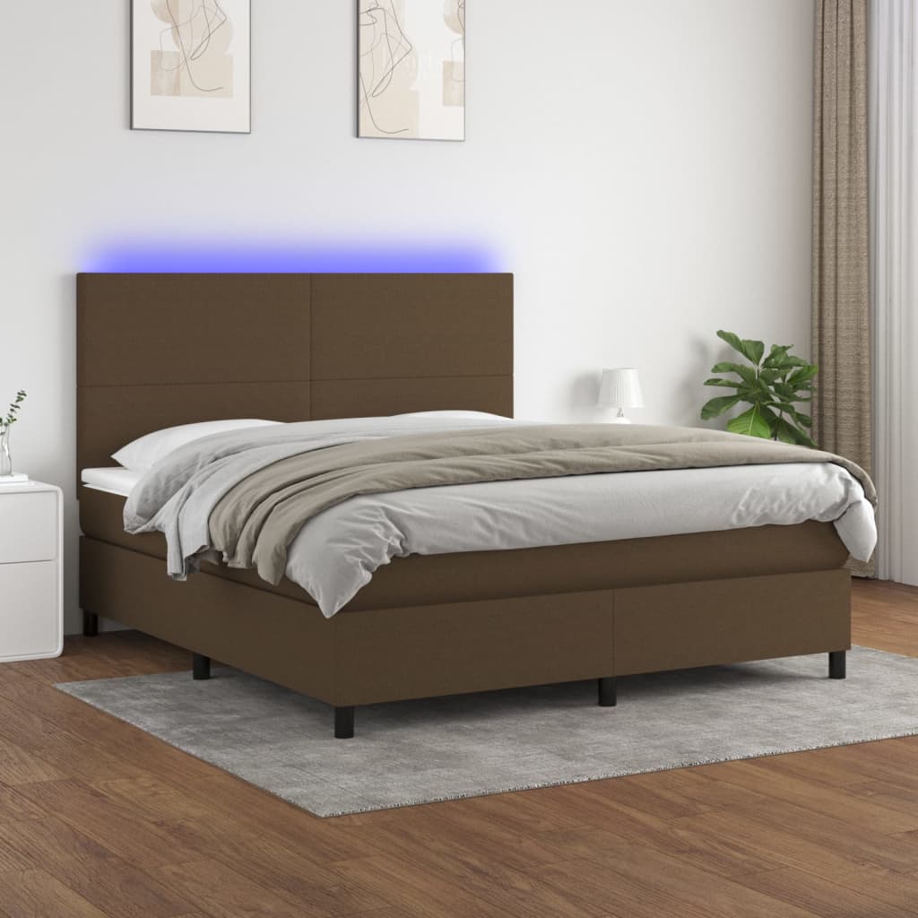 vidaXL Cama box spring c/ colchão/LED 180x200cm tecido castanho-escuro