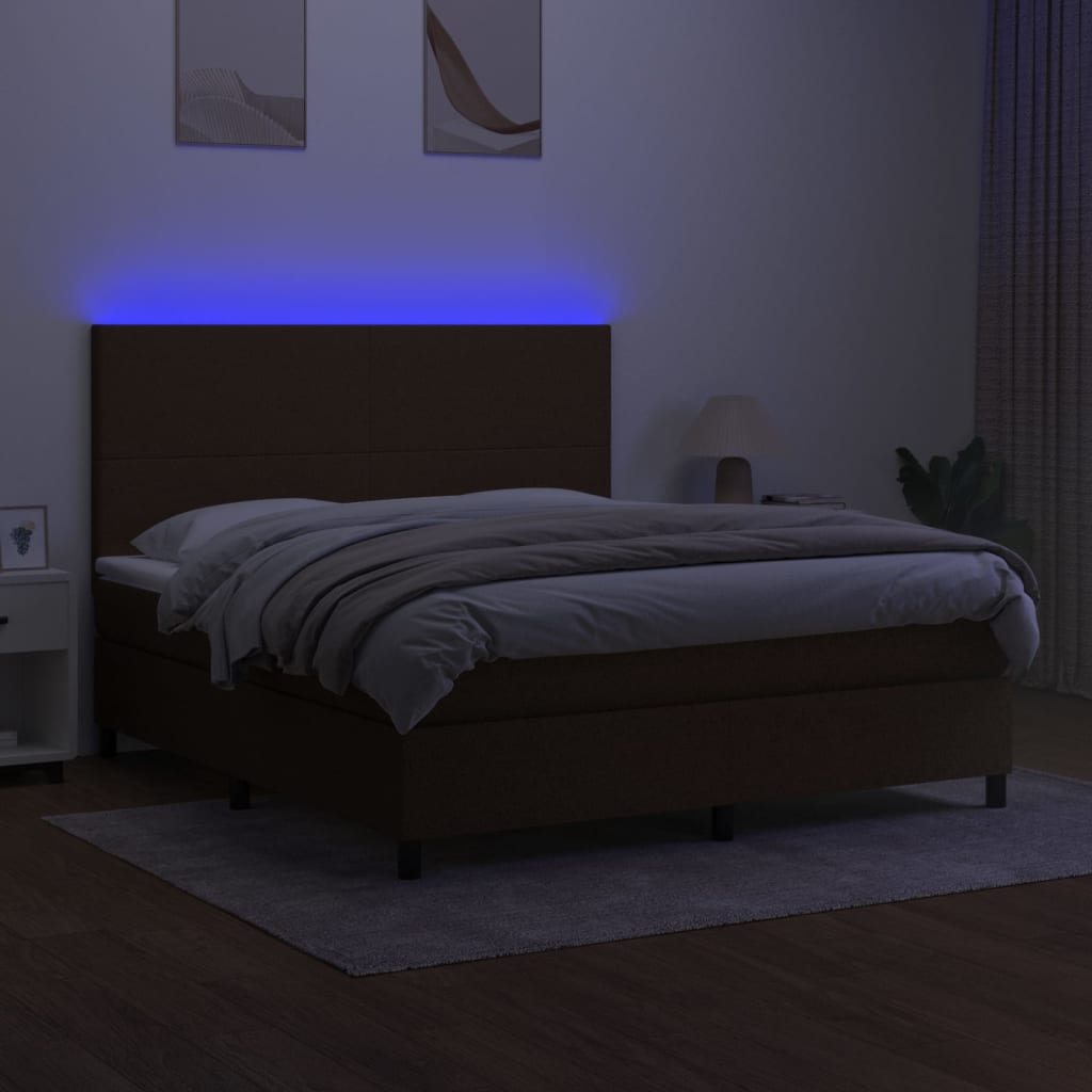 vidaXL Cama box spring c/ colchão/LED 180x200cm tecido castanho-escuro