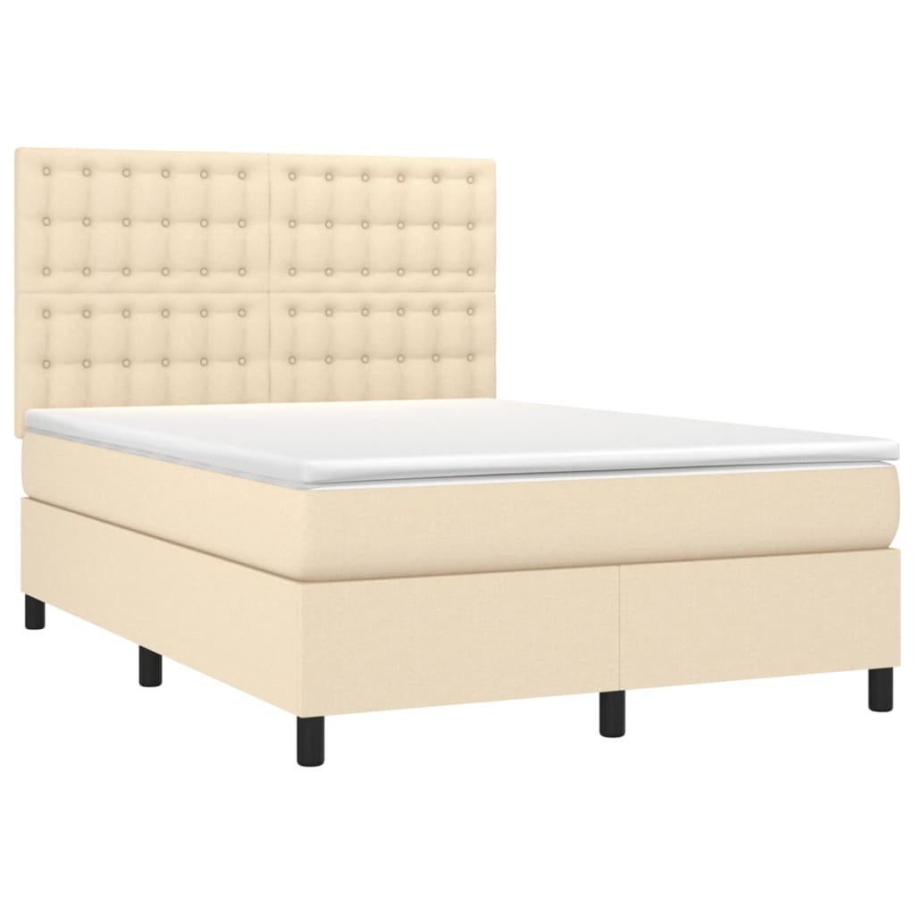 vidaXL Cama box spring c/ colchão e LED 140x200 cm tecido cor creme