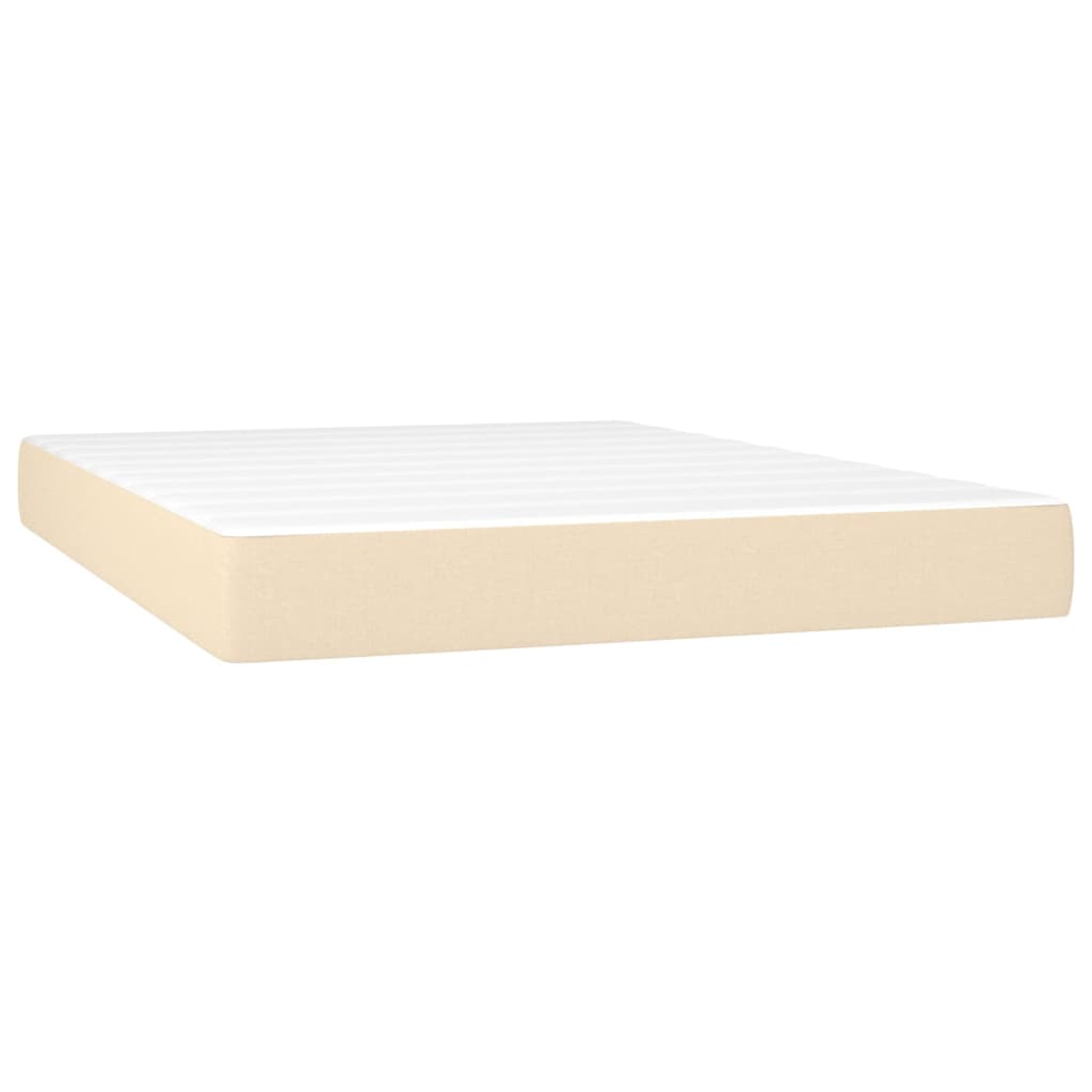 vidaXL Cama box spring c/ colchão e LED 140x200 cm tecido cor creme