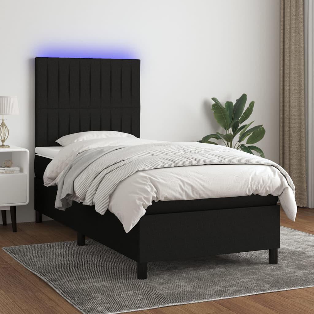 vidaXL Cama box spring c/ colchão e LED 100x200 cm tecido preto