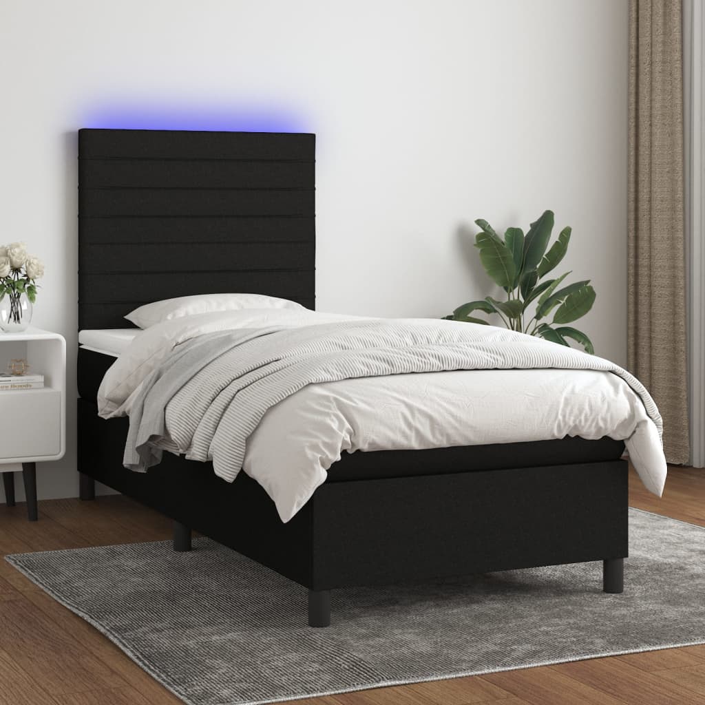 vidaXL Cama box spring c/ colchão e LED 100x200 cm tecido preto