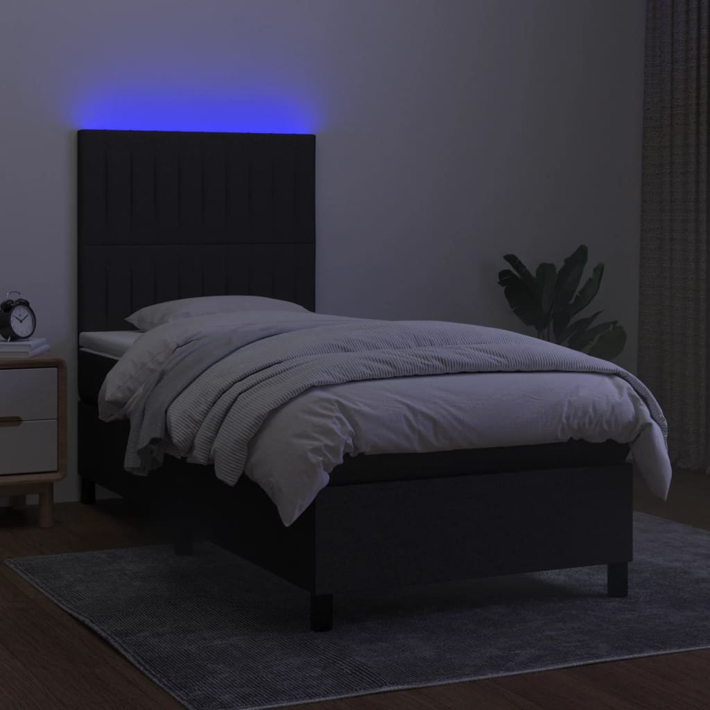 vidaXL Cama box spring c/ colchão e LED 100x200 cm tecido preto