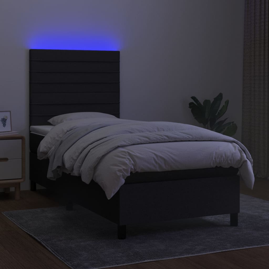 vidaXL Cama box spring c/ colchão e LED 100x200 cm tecido preto