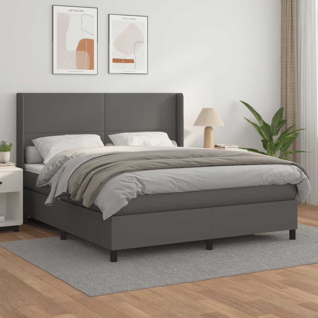 vidaXL Cama com molas/colchão 180x200 cm couro artificial cinza