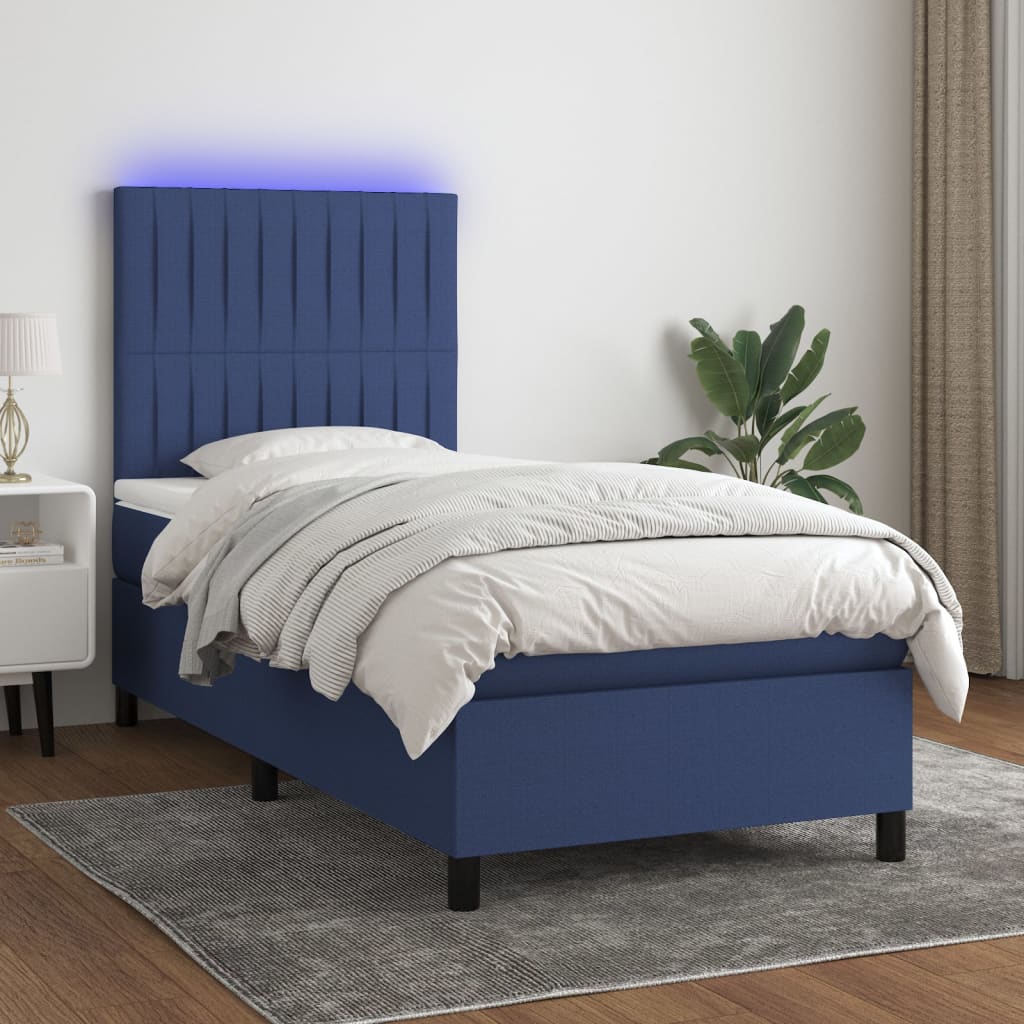 vidaXL Cama box spring c/ colchão e LED 90x190 cm tecido azul