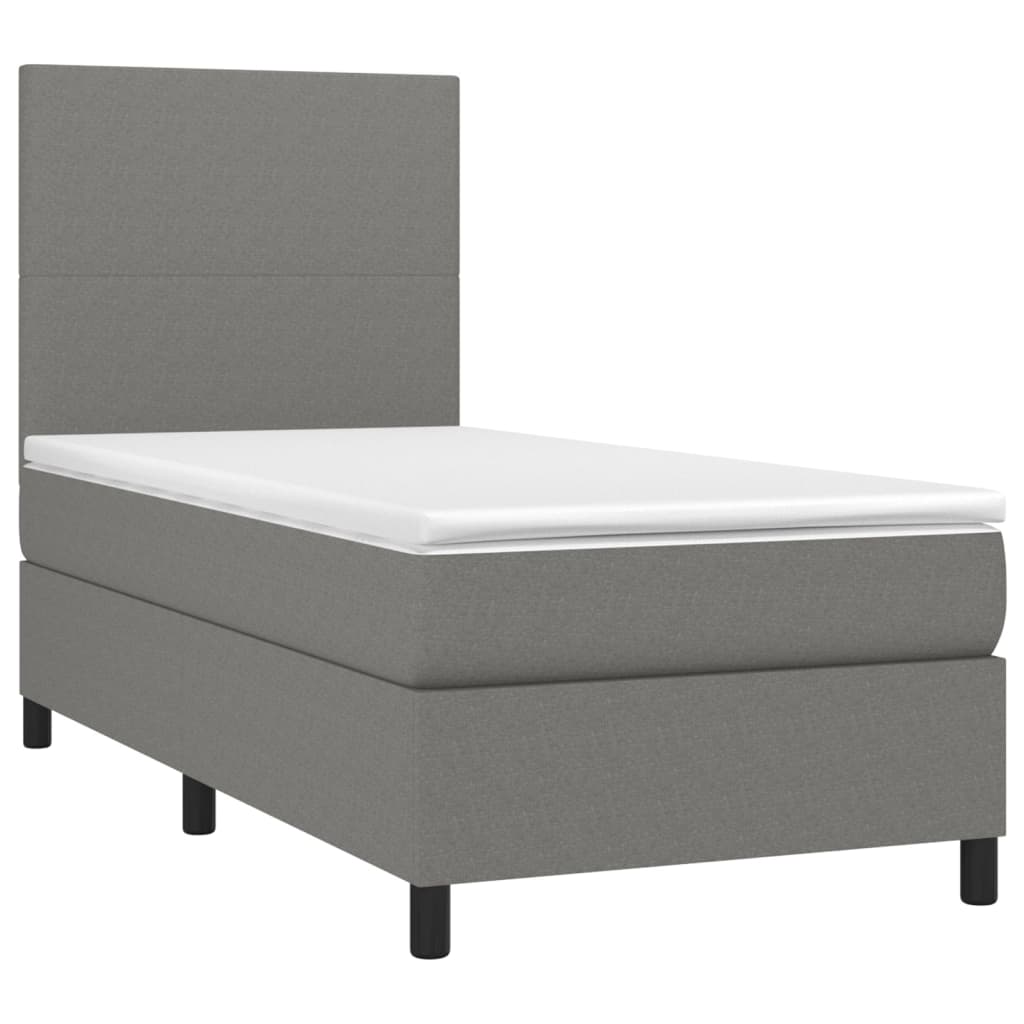 vidaXL Cama box spring c/ colchão e LED 90x190 cm tecido cinza-escuro