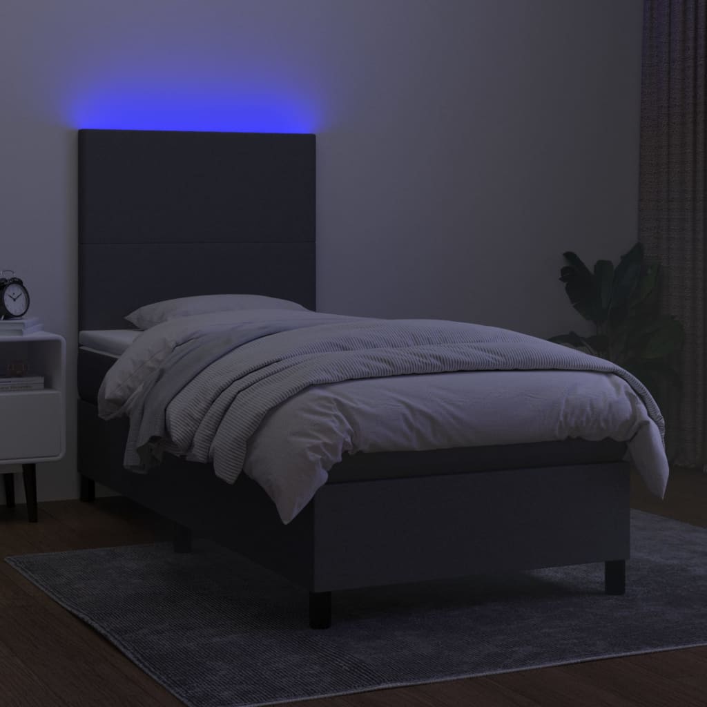 vidaXL Cama box spring c/ colchão e LED 90x190 cm tecido cinza-escuro