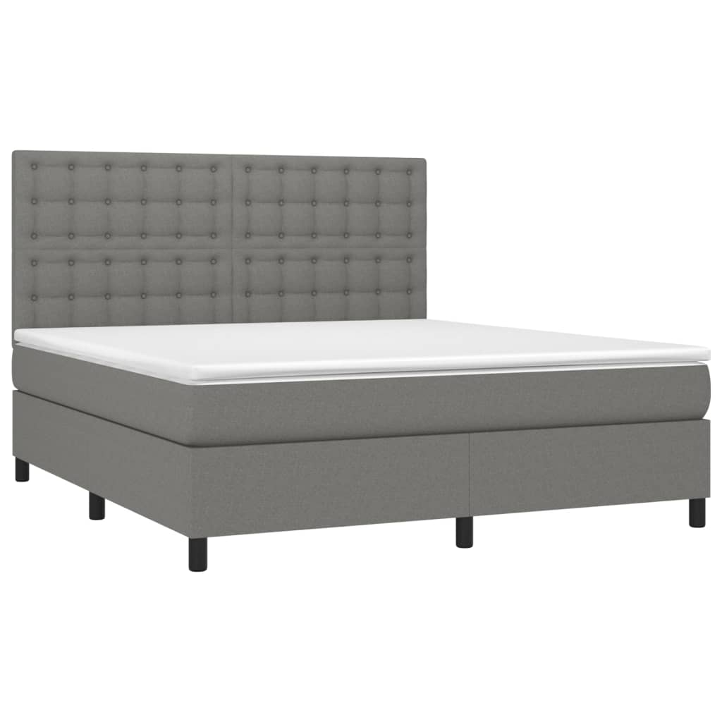 vidaXL Cama box spring c/ colchão e LED 180x200 cm tecido cinza-escuro