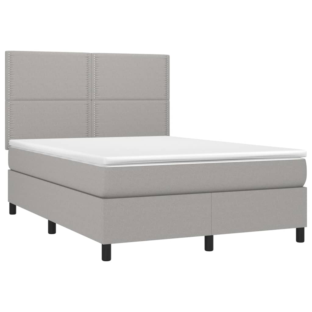 vidaXL Cama box spring c/ colchão e LED 140x200 cm tecido cinza-claro