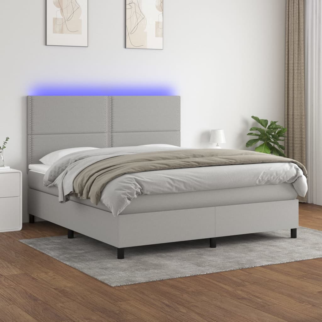 vidaXL Cama box spring c/ colchão e LED 160x200 cm tecido cinza-claro