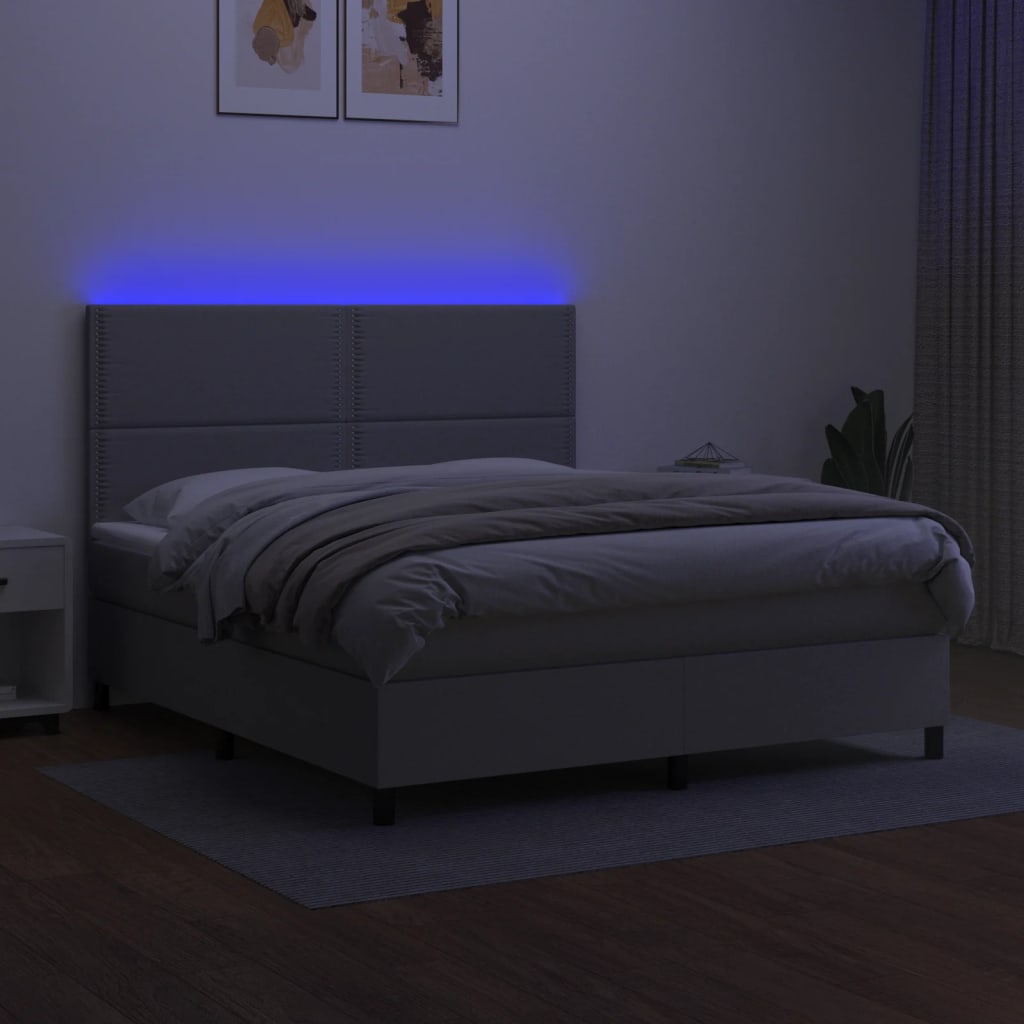 vidaXL Cama box spring c/ colchão e LED 160x200 cm tecido cinza-claro