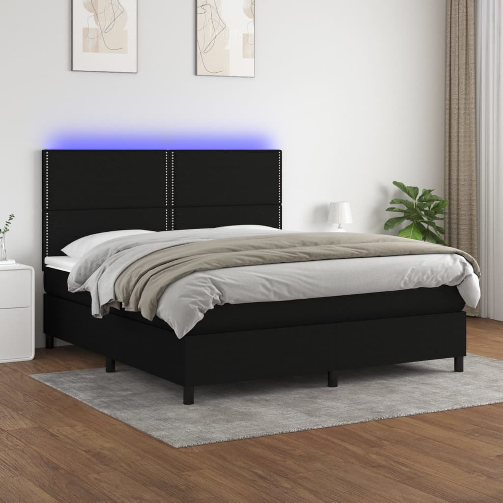 vidaXL Cama box spring c/ colchão e LED 160x200 cm tecido preto