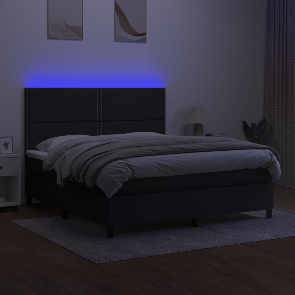 vidaXL Cama box spring c/ colchão e LED 160x200 cm tecido preto